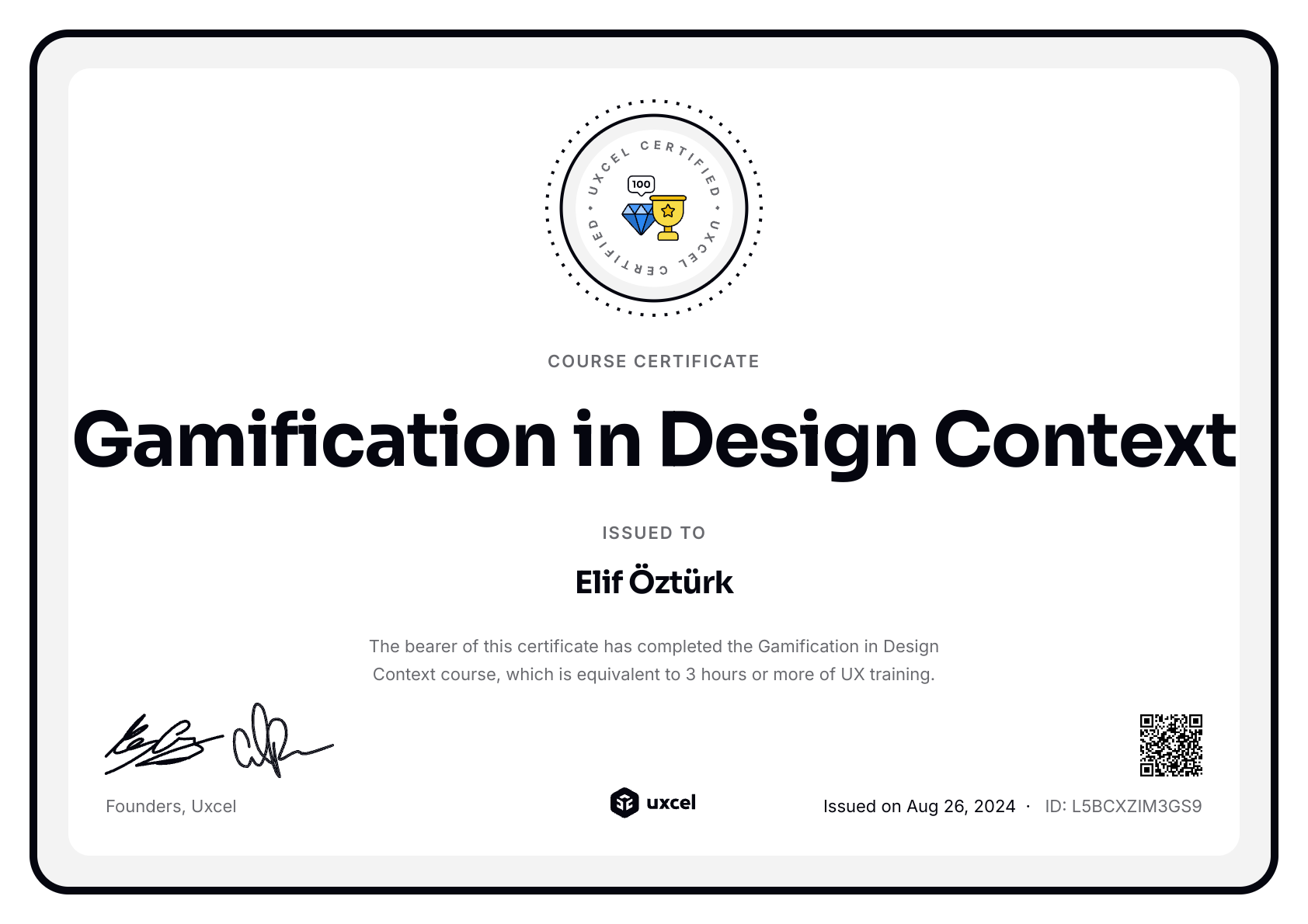 Elif Öztürk's certificate